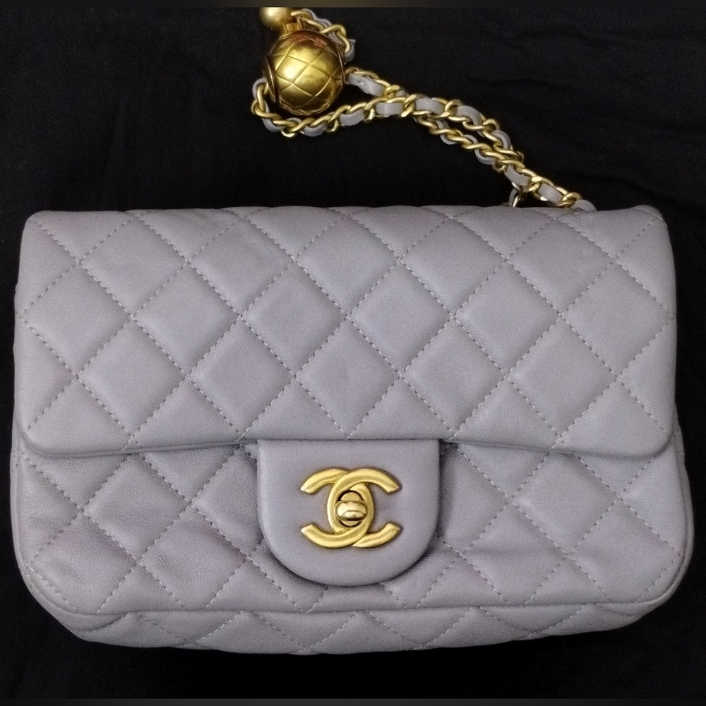 Chanel Pearl Crush Mini Rectangular Flap Bag Light Grey Lambskin - Picture 10 of 11